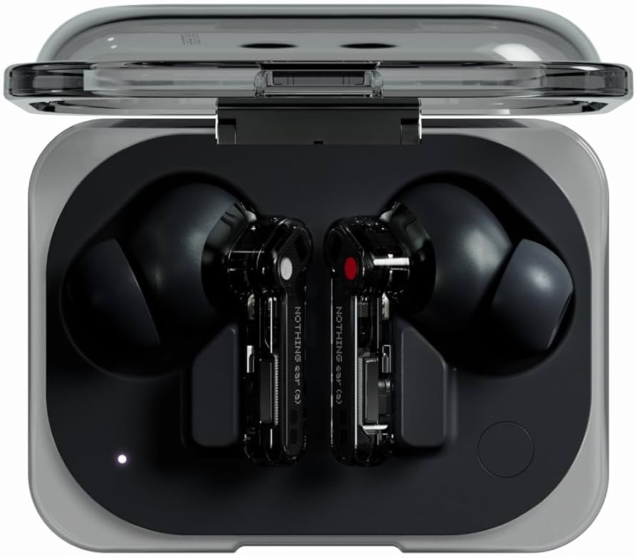 AURICULAR WIRELESS NOTHING EAR  A  ANC 6MICS IP54 TRANSP BLACK